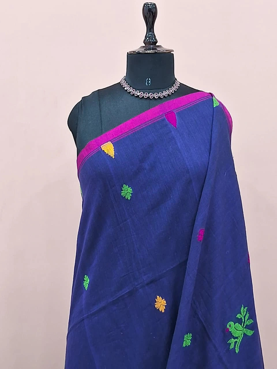 Navy Blue Khadhi Linen Saree 1