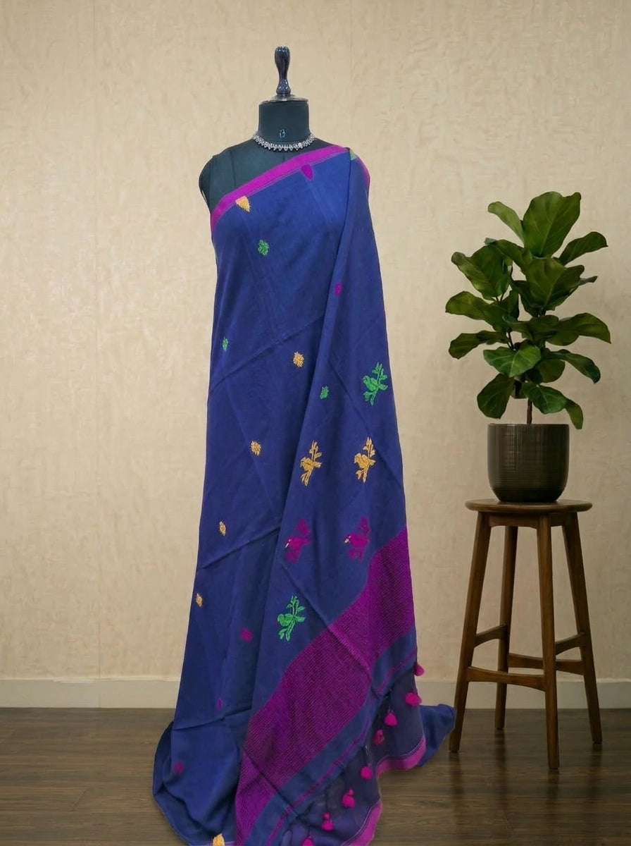 Navy Blue Khadhi Linen Saree