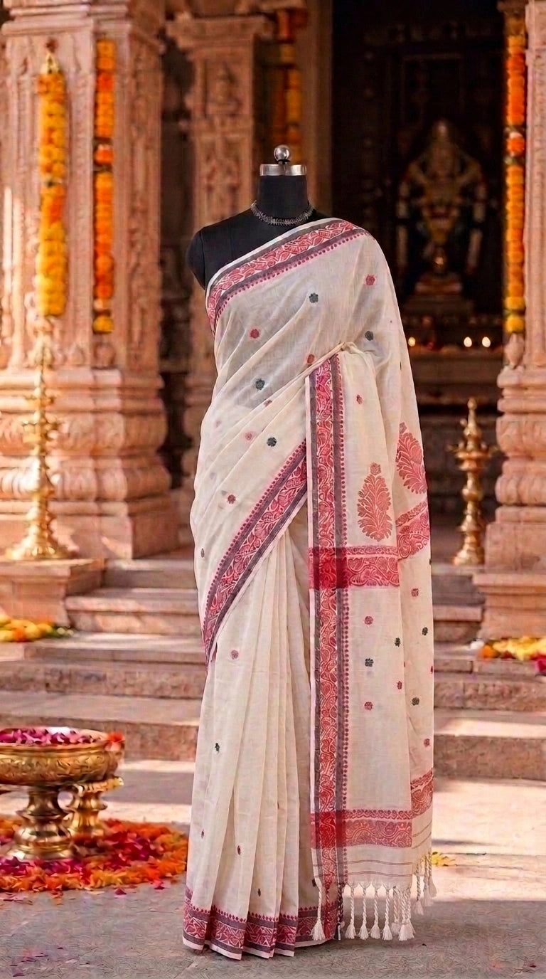 Off-White Khadhi Linen Saree