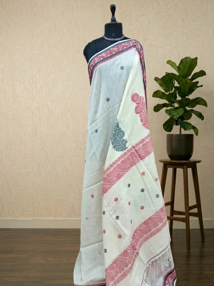 Off-White Khadhi Linen Saree