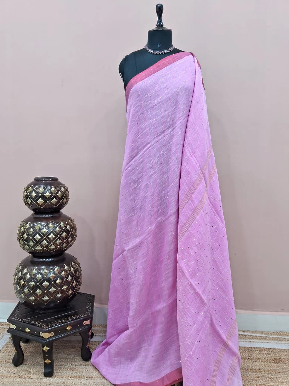 Baby Pink Khadhi Linen Saree
