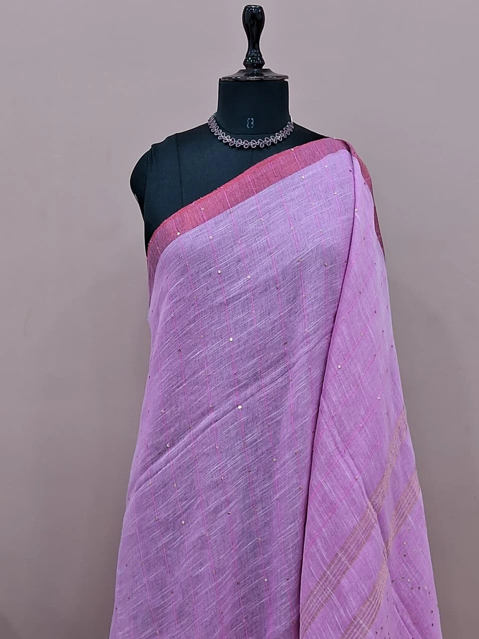 Baby Pink Khadhi Linen Saree 1