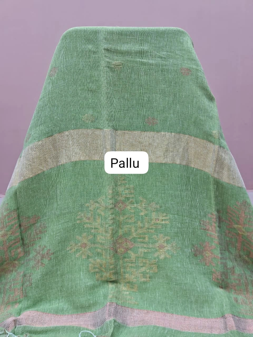 Bright Green Khadhi Linen Saree Pallu
