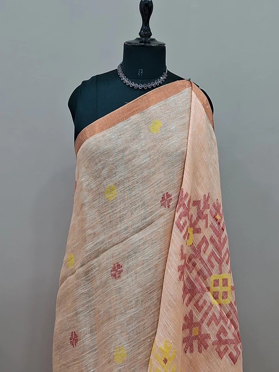 Peach Khadhi Linen Saree 1