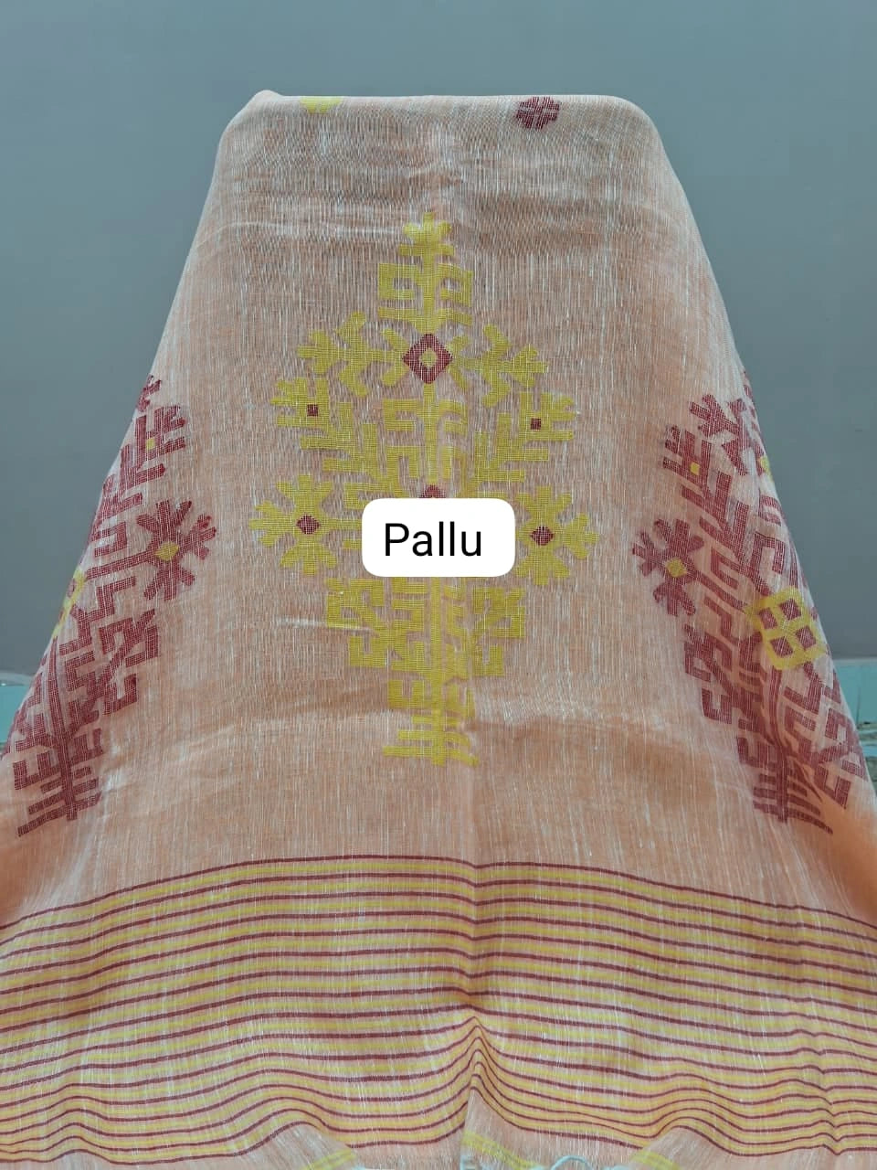 Peach Khadhi Linen Saree pallu