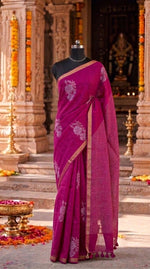 Pink Organic Linen Saree