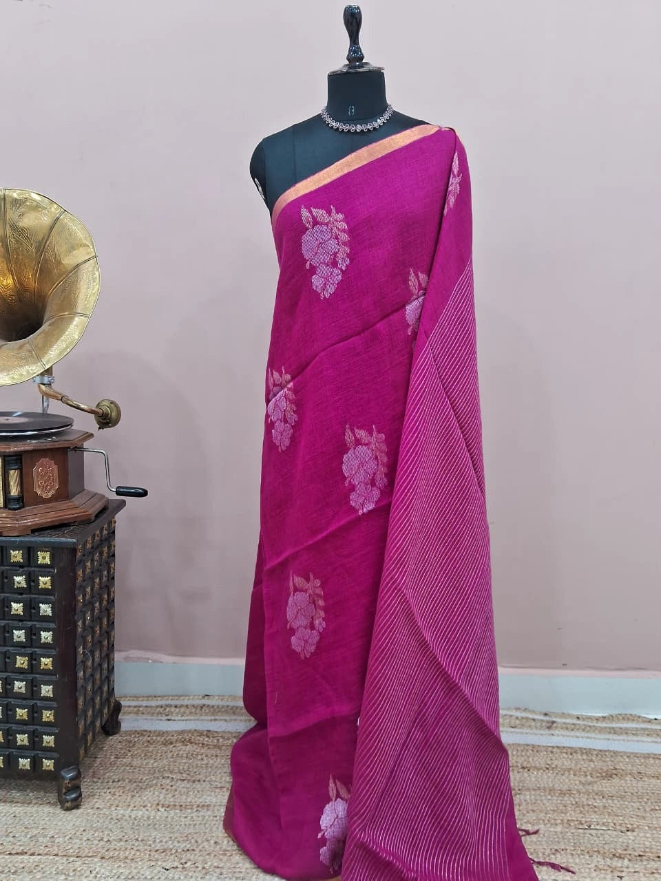 Pink Khadhi Linen Saree