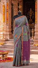 Elephant Grey Organic Linen Saree