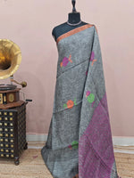 Elephant Grey Khadhi Linen Saree 