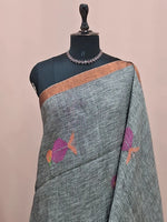 Elephant Grey Khadhi Linen Saree  1