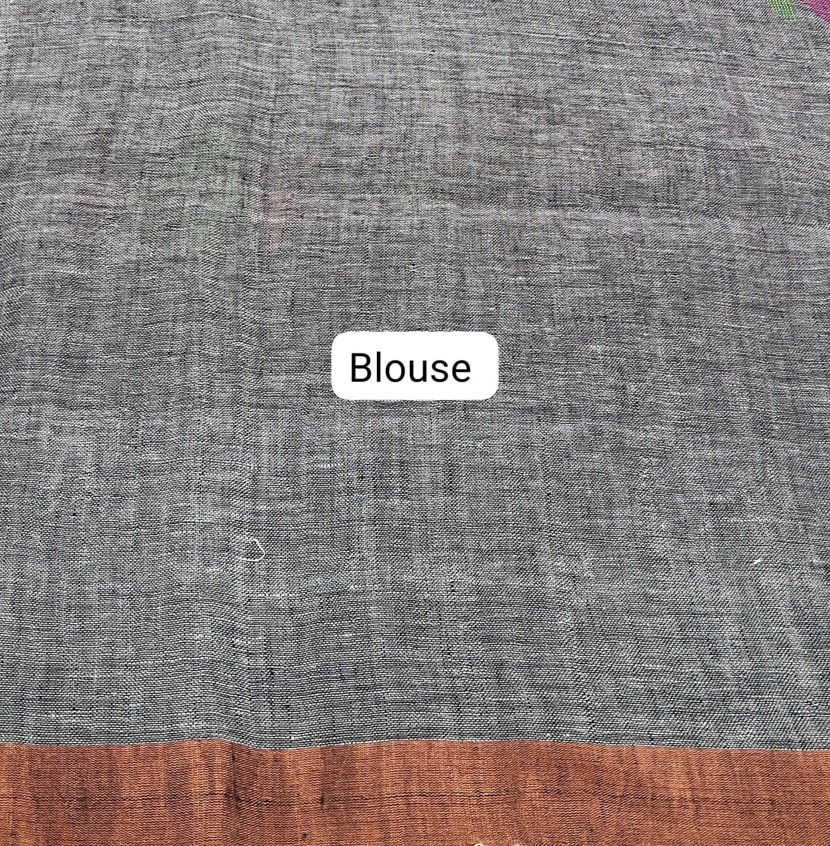 Elephant Grey Khadhi Linen Saree  blouse