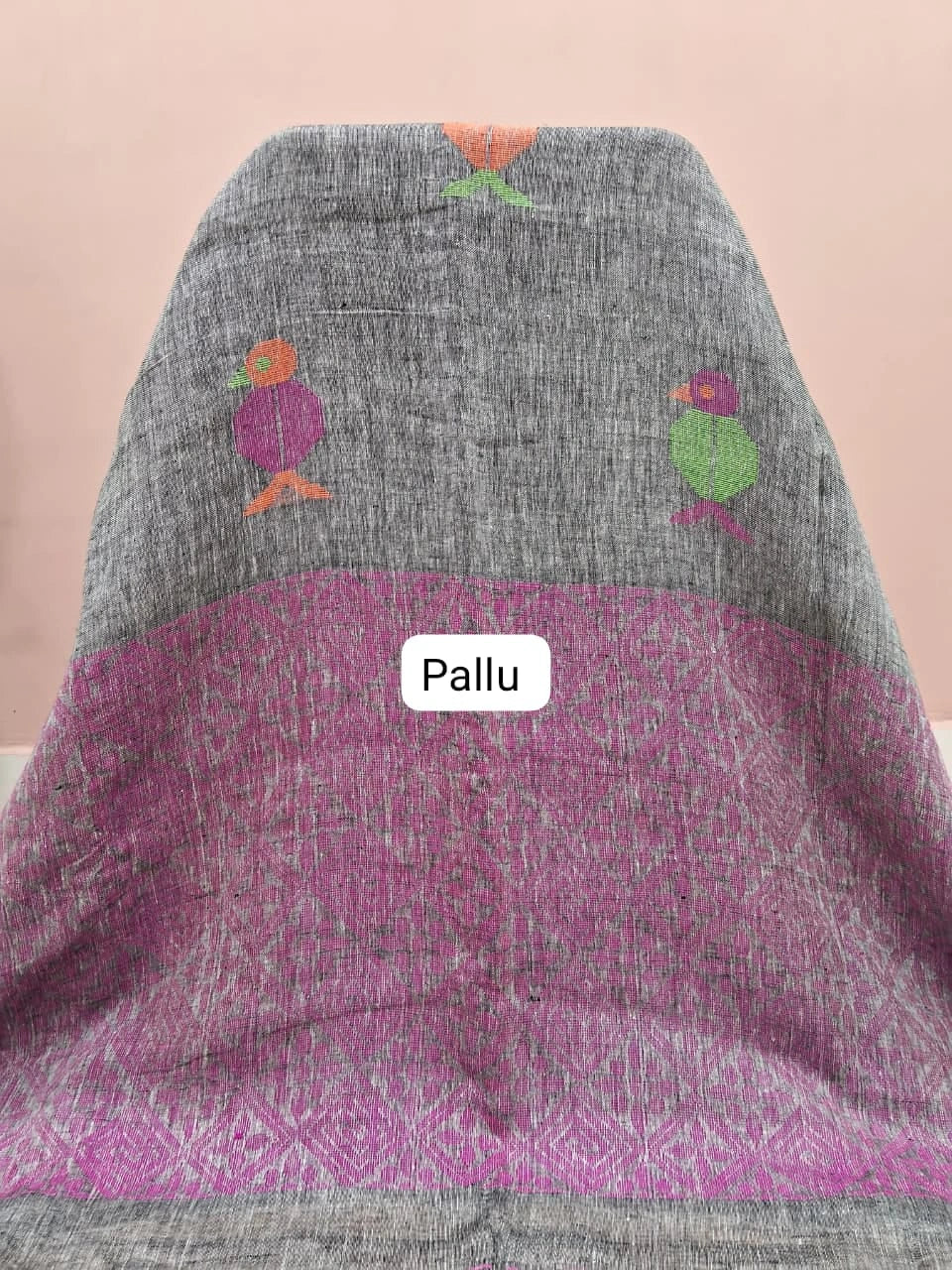Elephant Grey Khadhi Linen Saree  Pallu