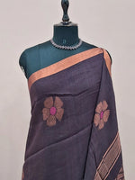 Dark Brown Khadhi Linen Saree 1