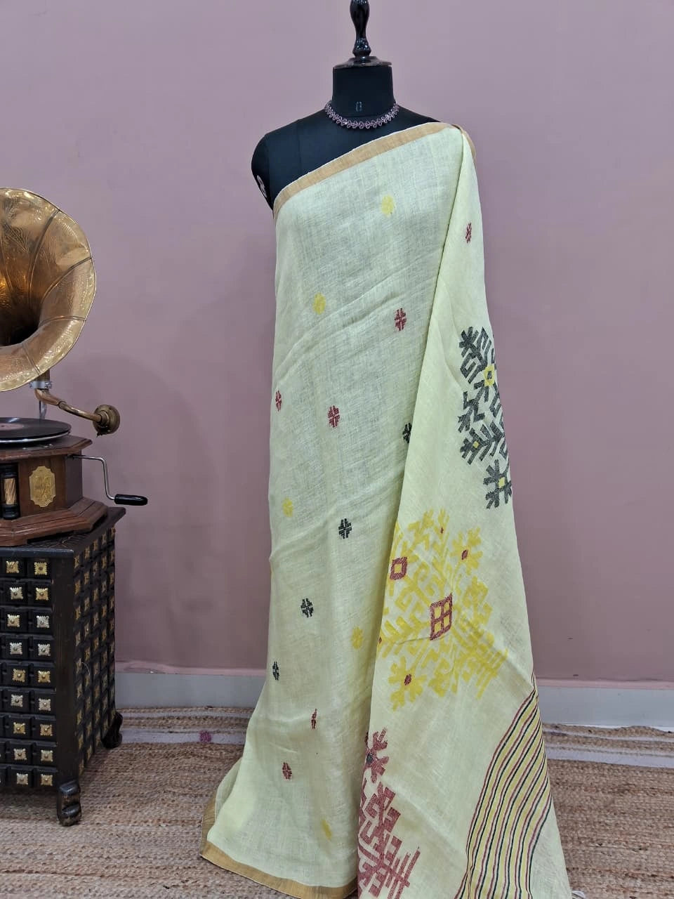 Light Yellow Khadhi Linen Saree