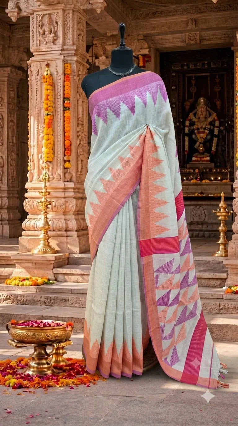 Pure White Khadhi Linen Saree