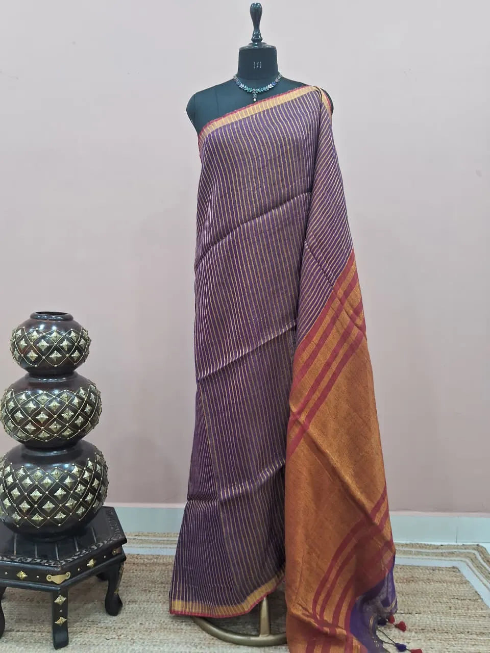 Chocolate Brown Khadhi Linen Saree