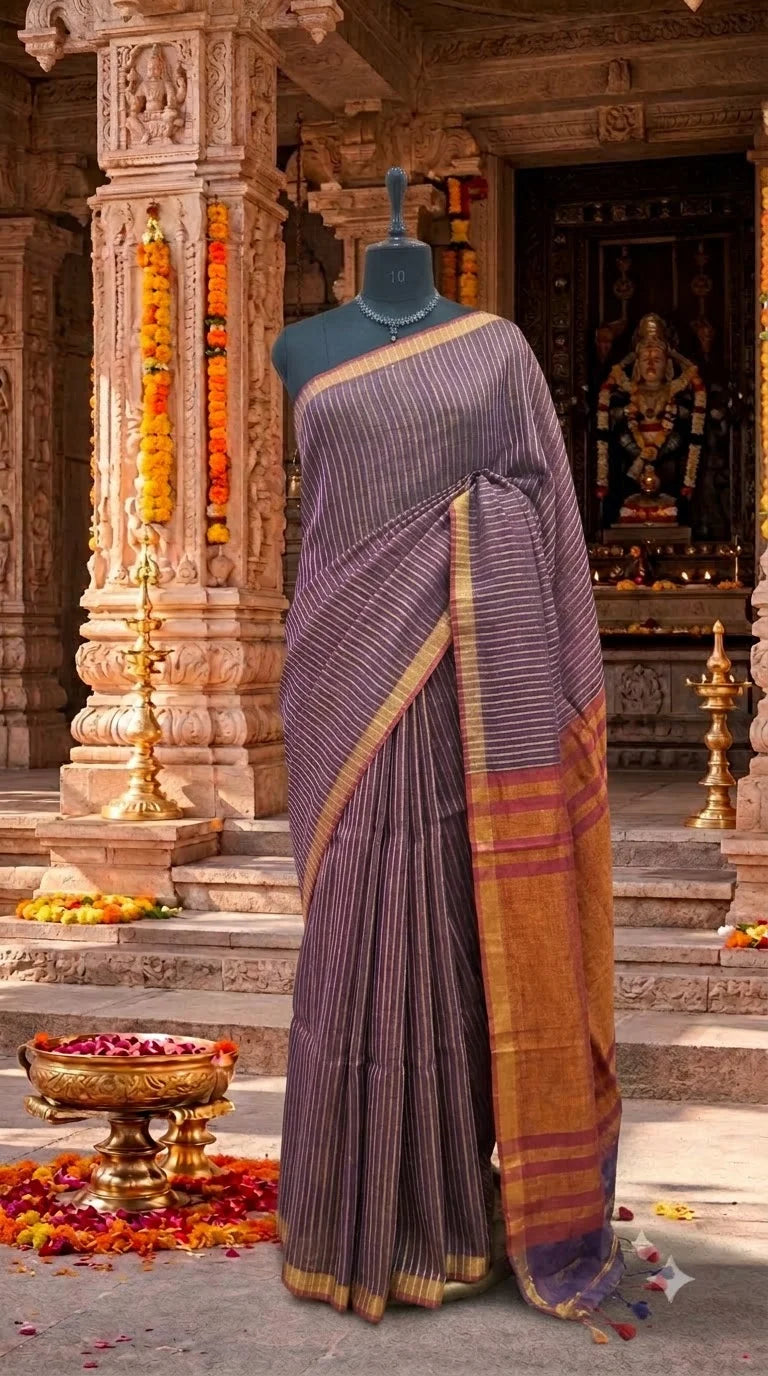 Chocolate Brown Khadhi Linen Saree