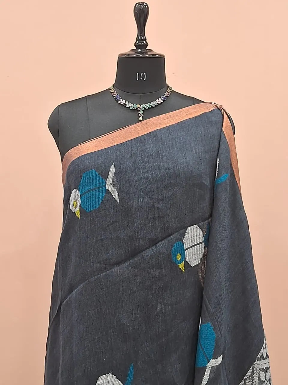 Elephant Grey Khadhi Linen Saree 1