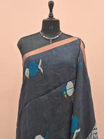 Elephant Grey Khadhi Linen Saree 1