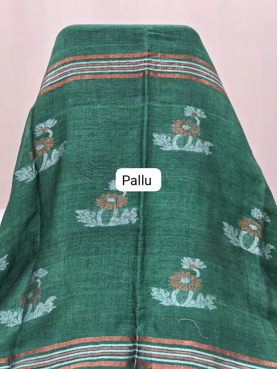 Bottle Green Khadhi Linen Saree Pallu