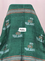 Bottle Green Khadhi Linen Saree Pallu