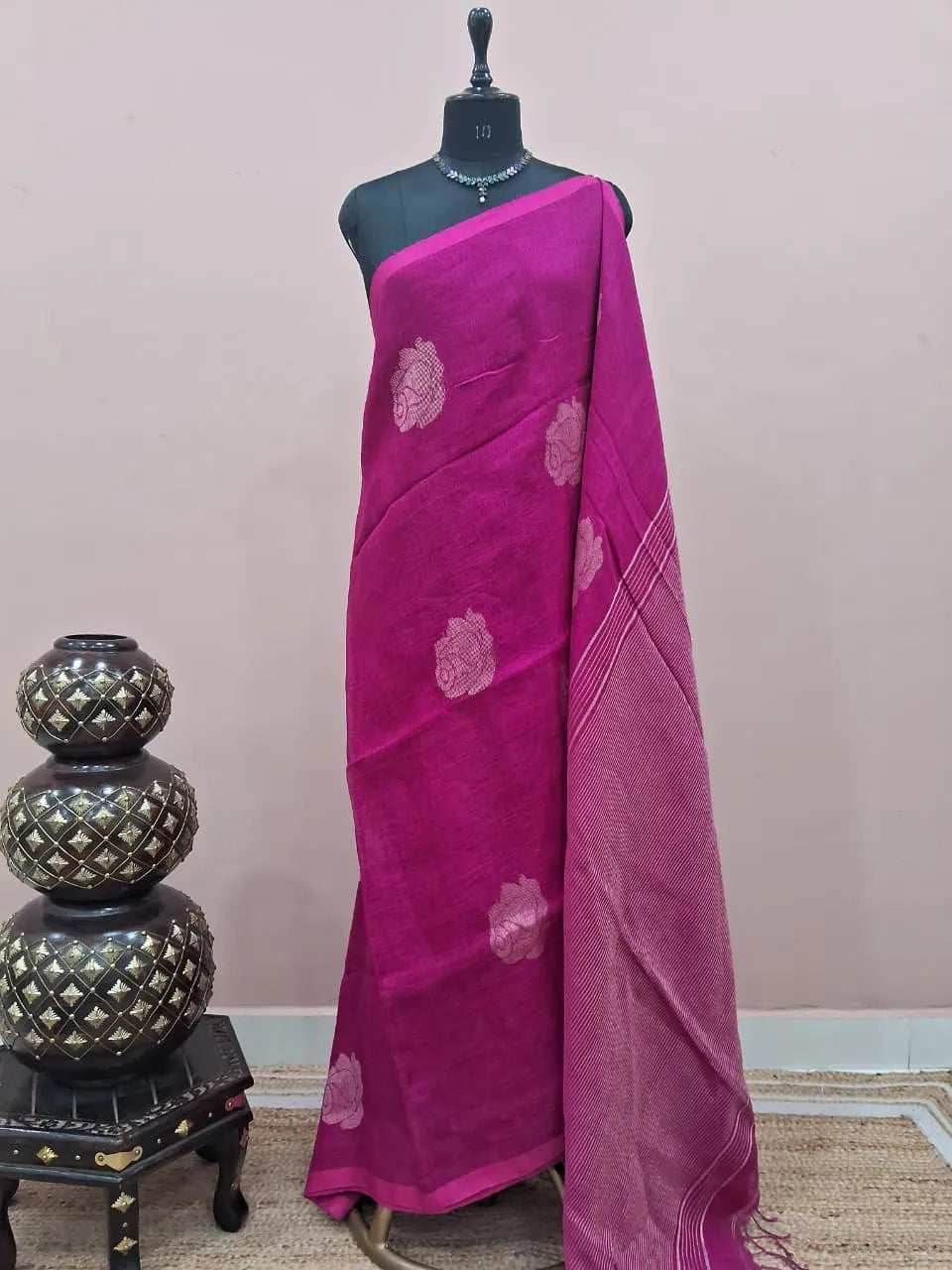 Rani Pink Khadhi Linen Saree