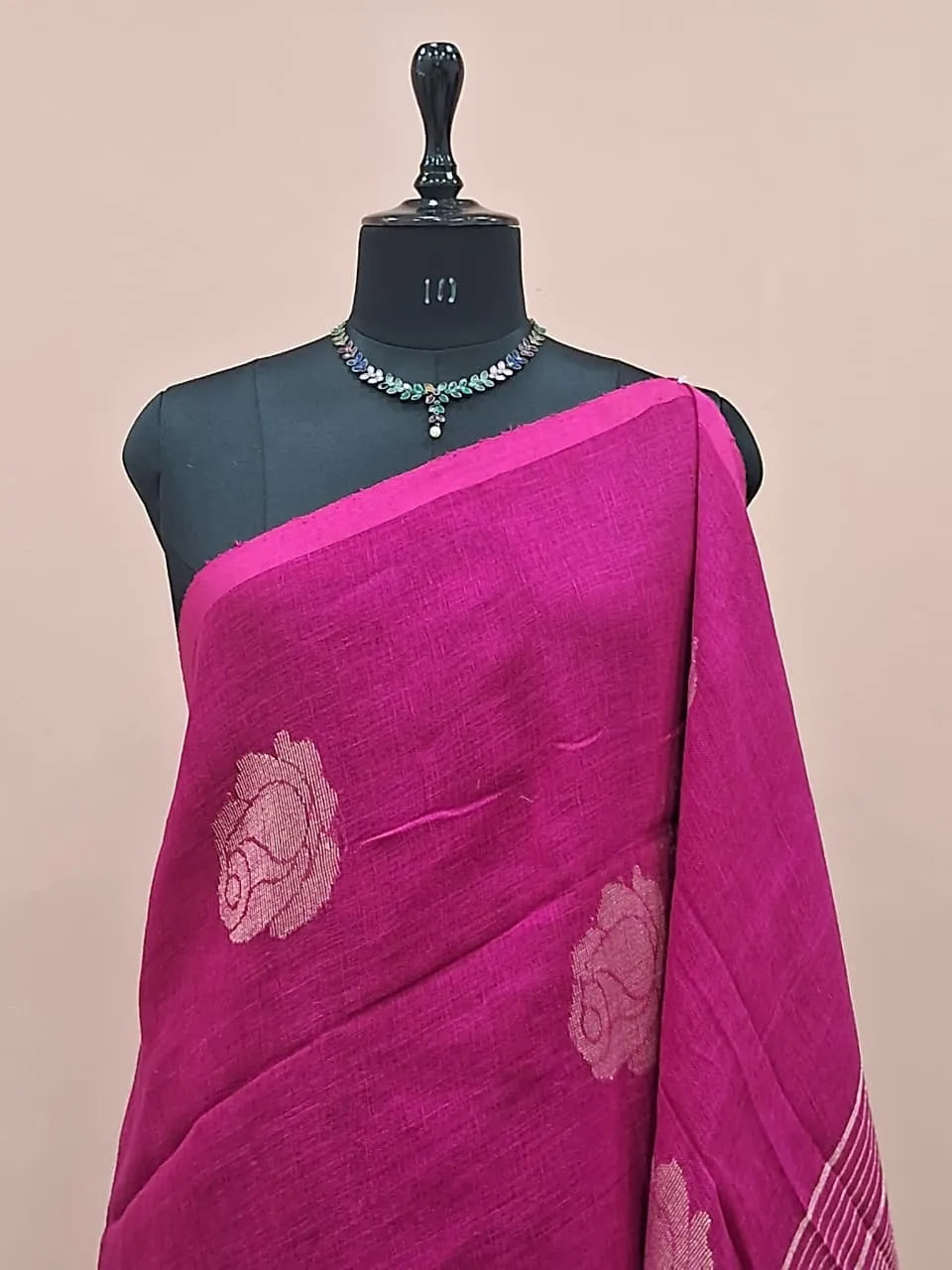 Rani Pink Khadhi Linen Saree 1