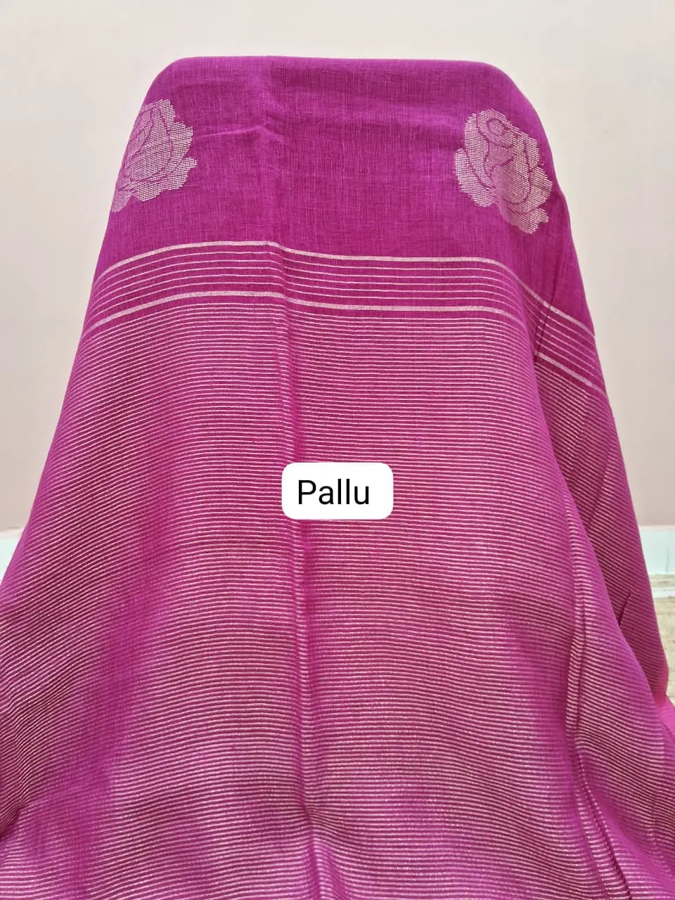 Rani Pink Khadhi Linen Saree Pallu