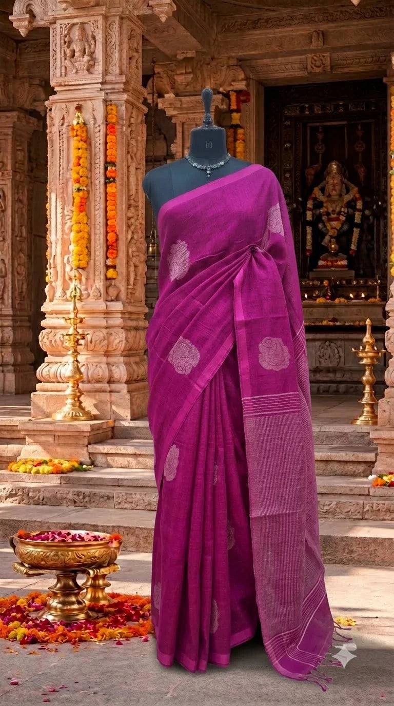 Rani Pink Khadhi Linen Saree