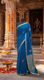 Peacock Blue Khadhi Linen Saree