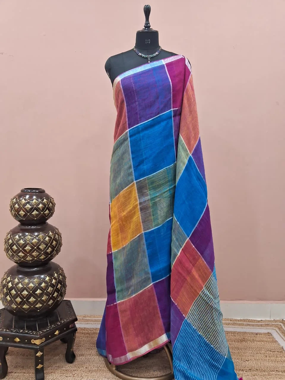 Multicolour Khadhi Linen Saree