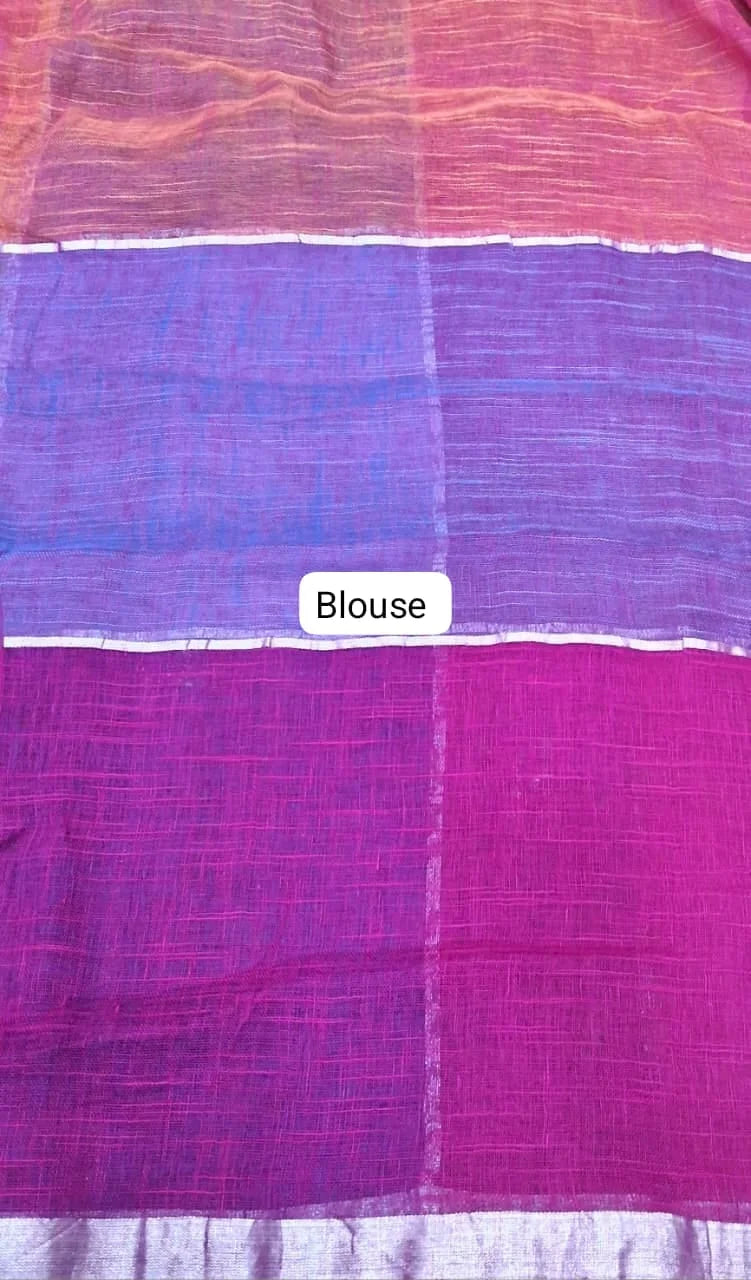 Multicolour Khadhi Linen Saree Blouse