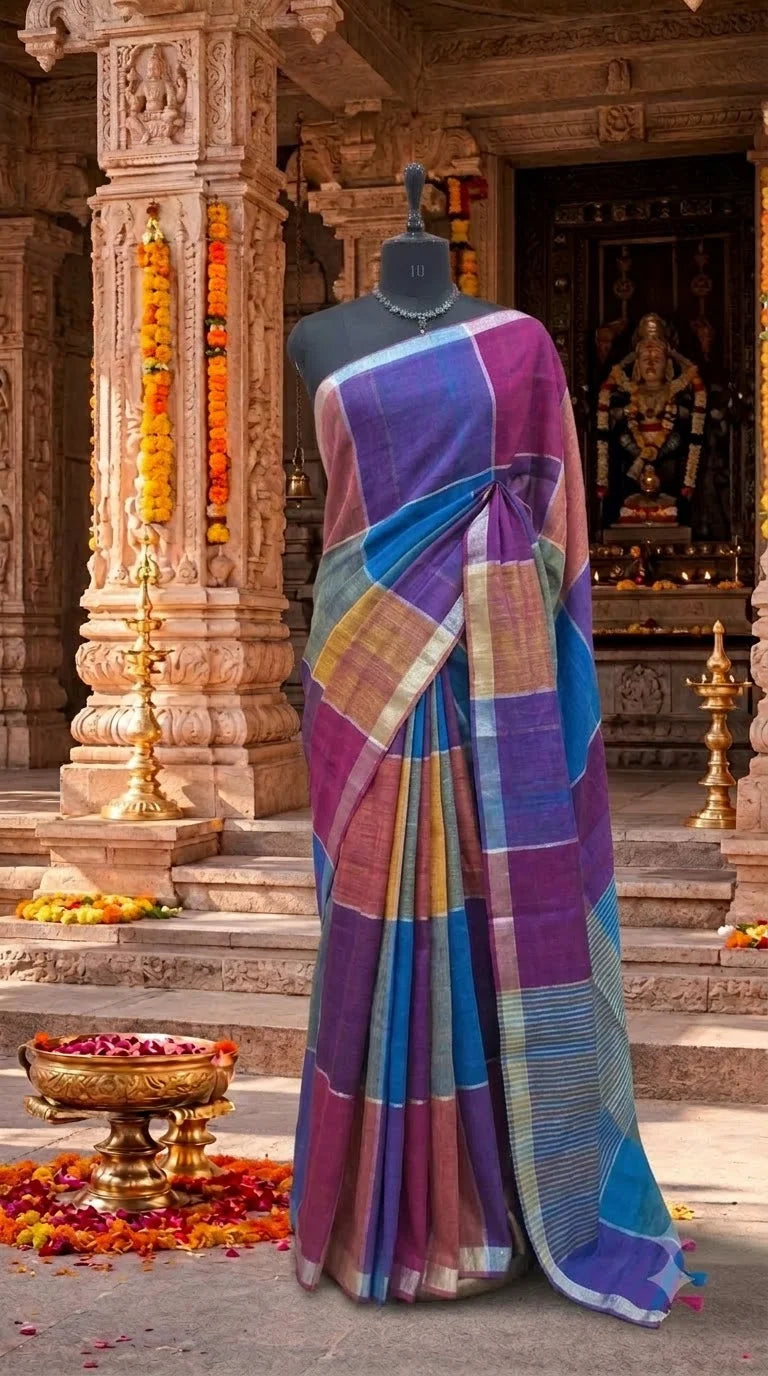 Multicolour Khadhi Linen Saree