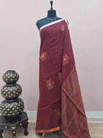 Dark Brown Khadhi Linen Saree 