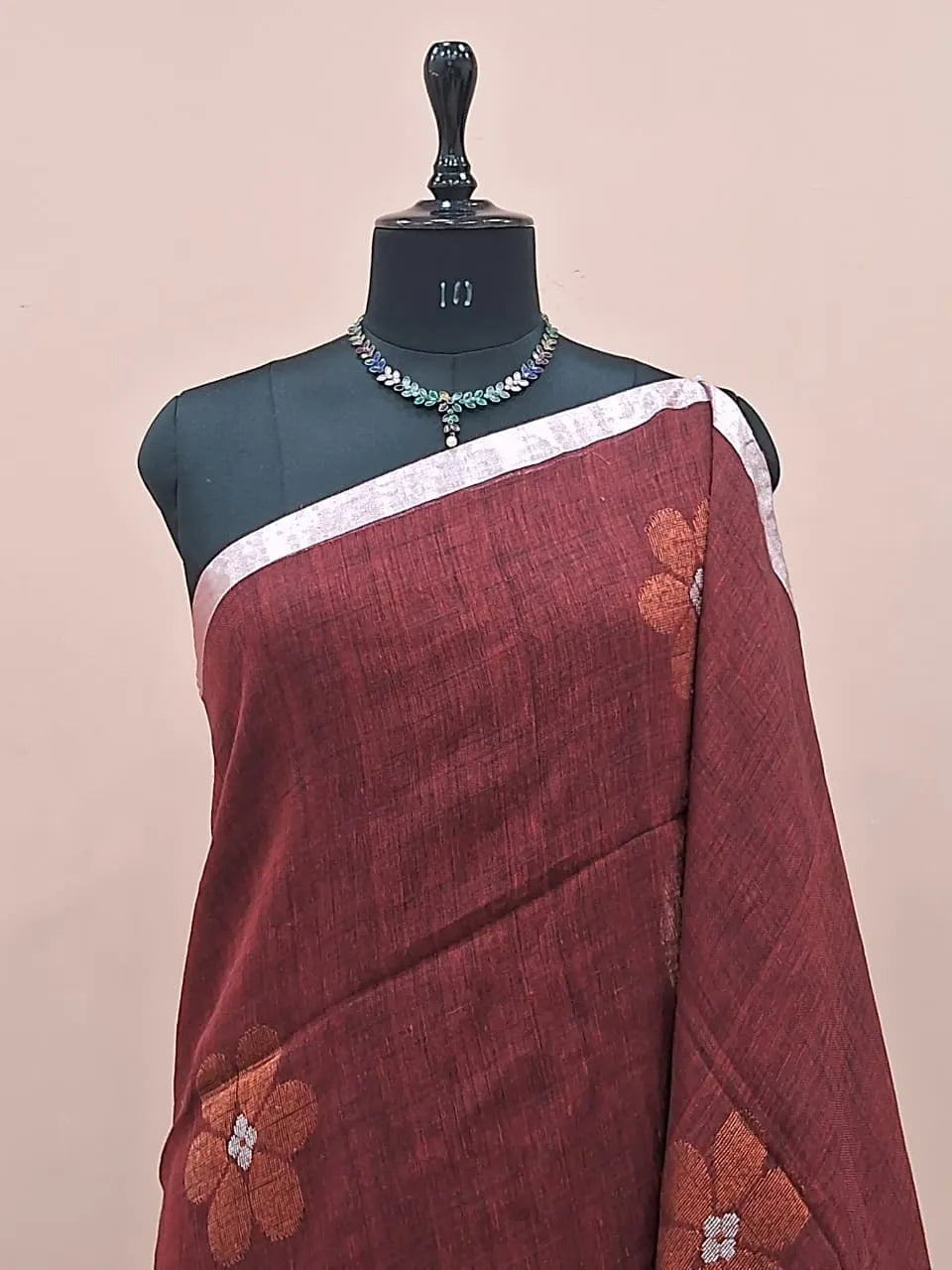 Dark Brown Khadhi Linen Saree 1
