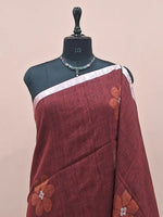 Dark Brown Khadhi Linen Saree 1