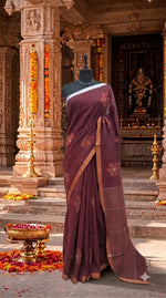 Dark Brown Khadhi Linen Saree 