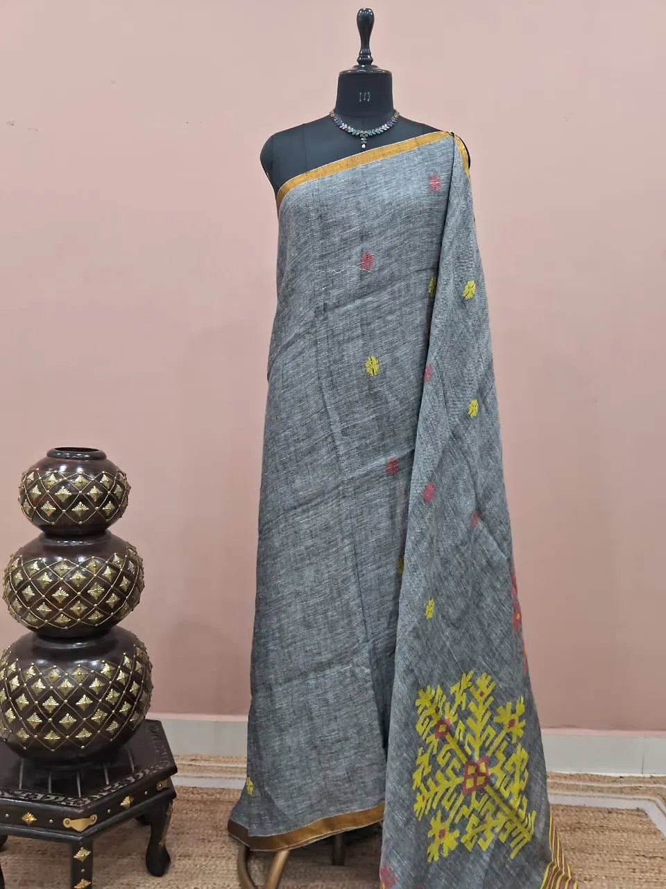 Grey Khadhi Linen Saree