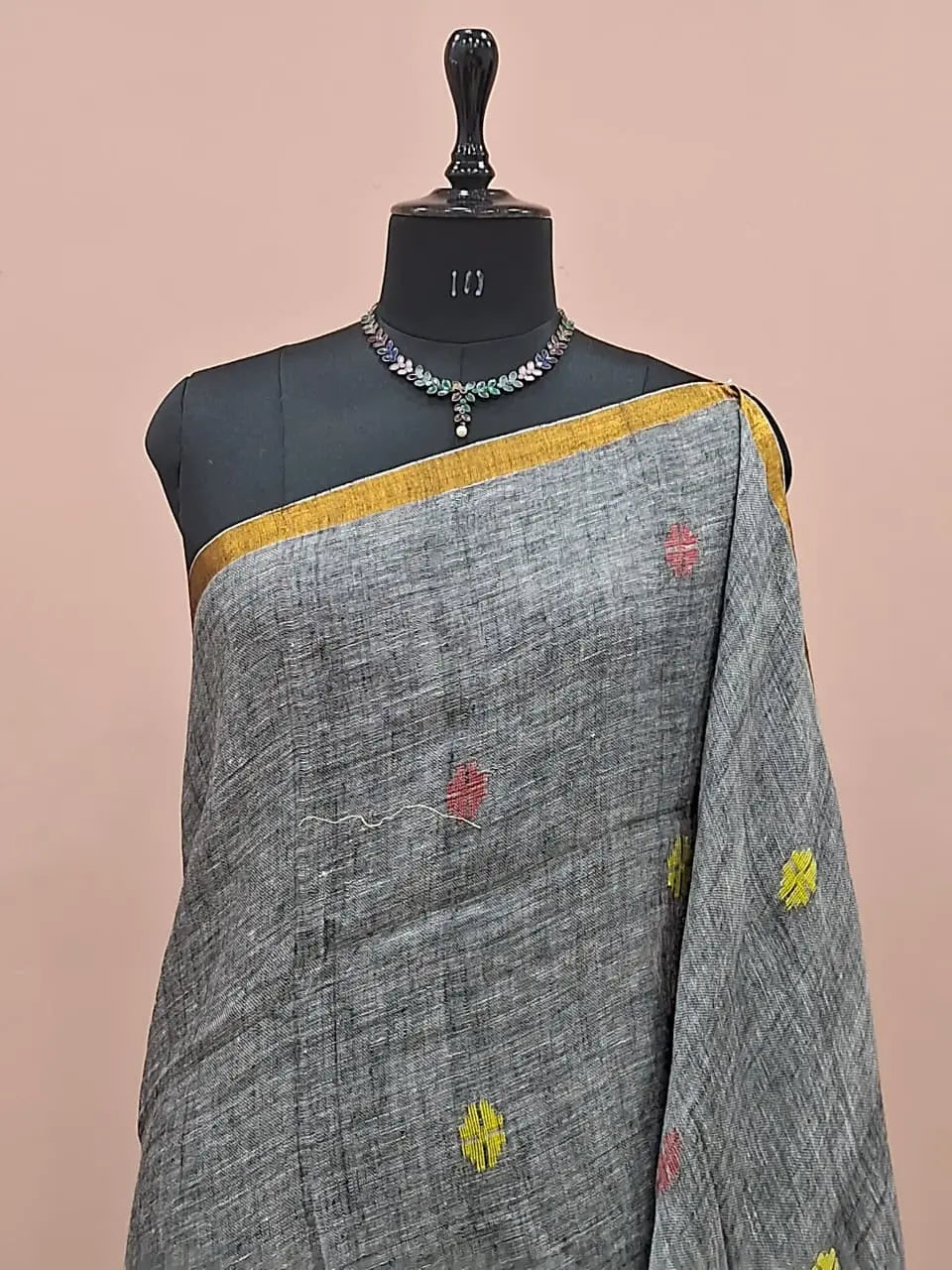 Grey Khadhi Linen Saree 1