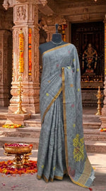 Grey Khadhi Linen Saree