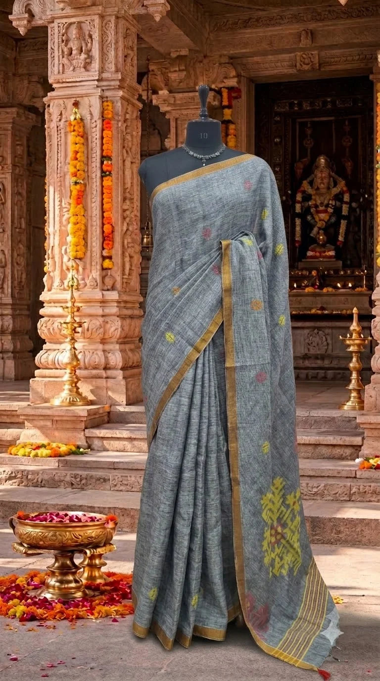 Grey Khadhi Linen Saree