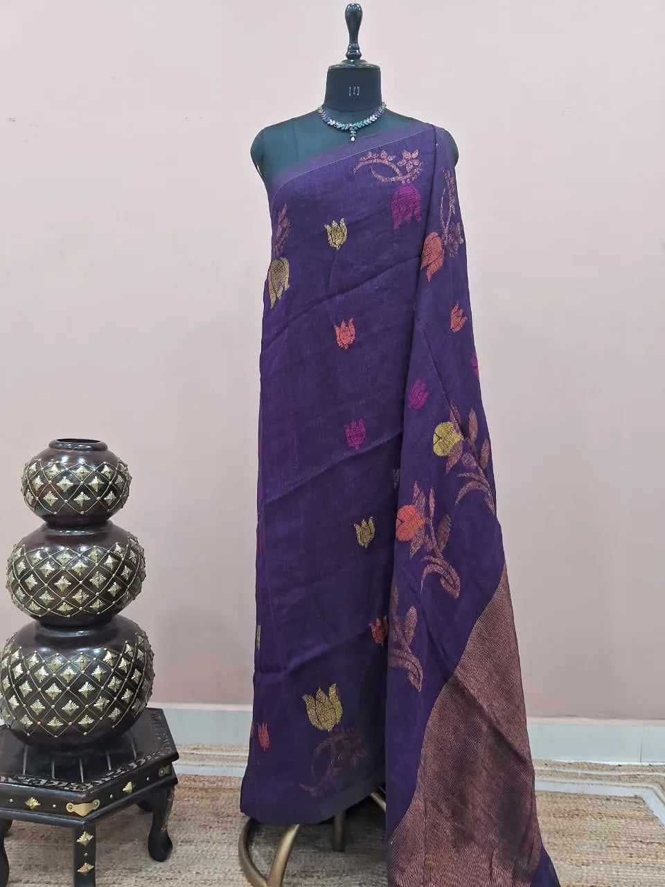 Purple Khadhi Linen Saree
