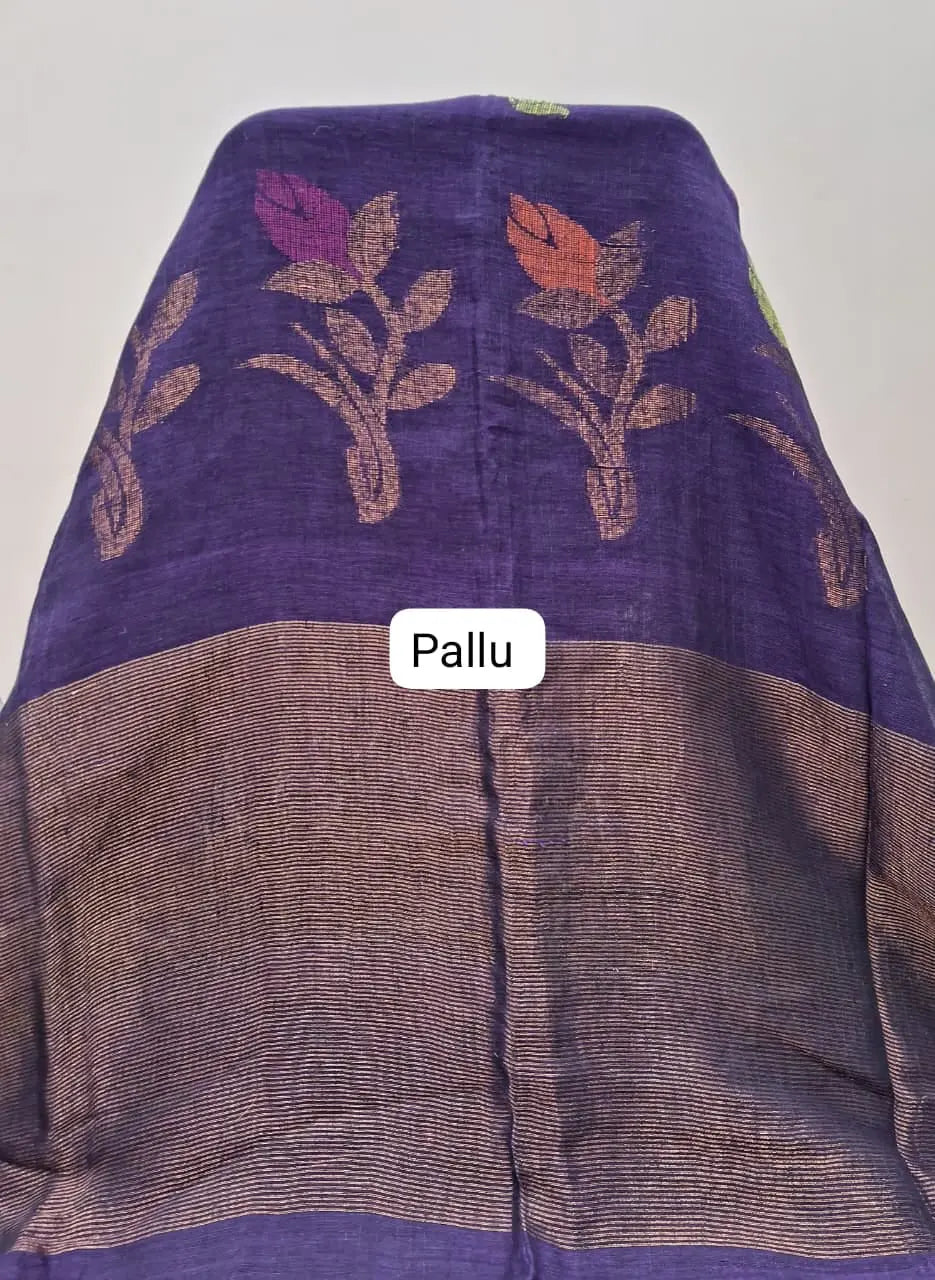 Purple Khadhi Linen Saree Pallu