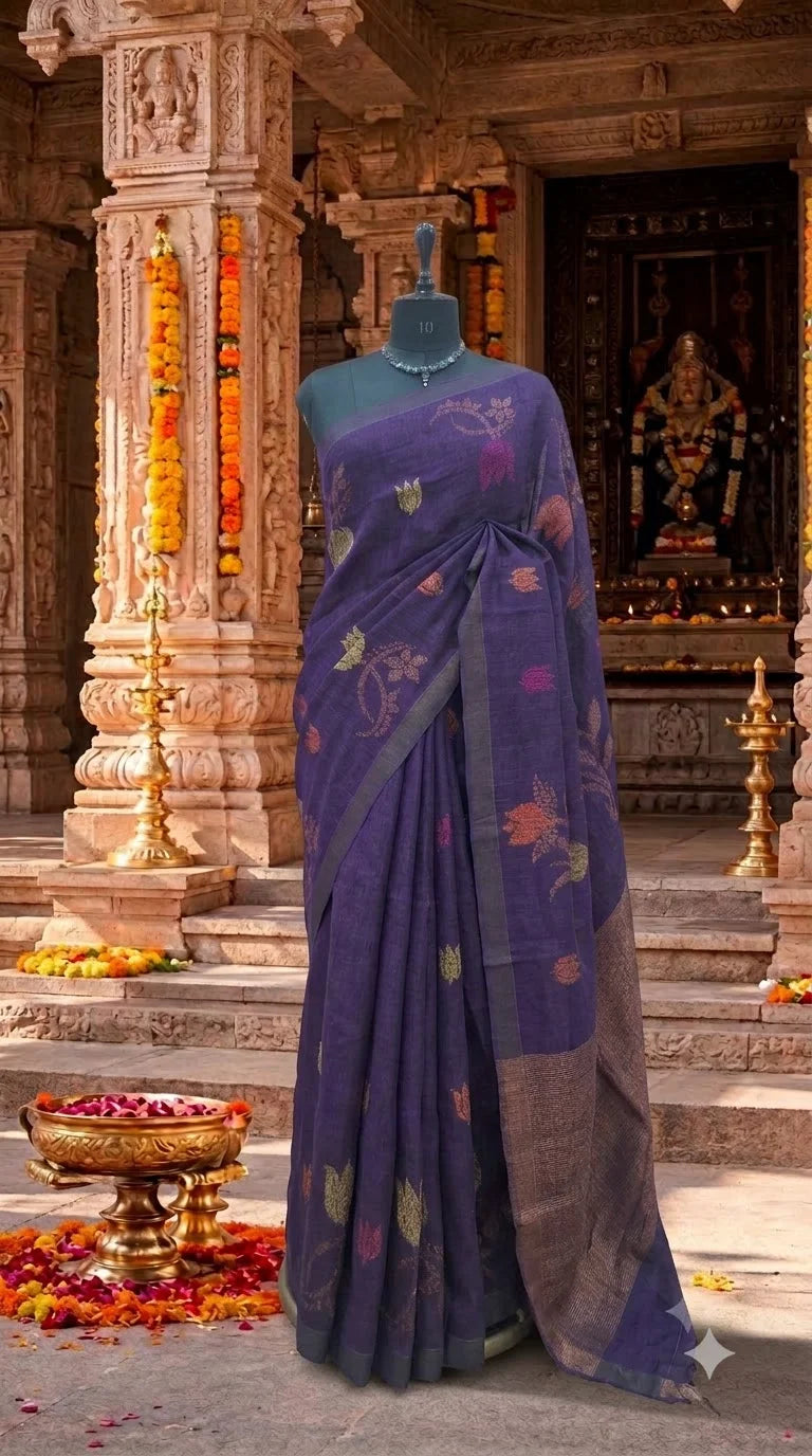 Purple Khadhi Linen Saree