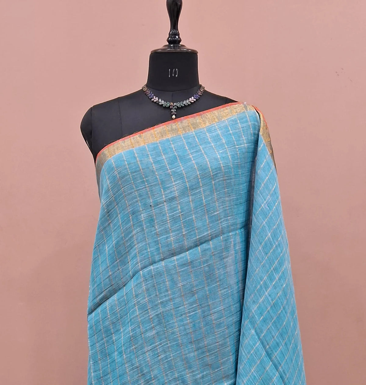 Sky Blue Khadhi Linen Saree  1