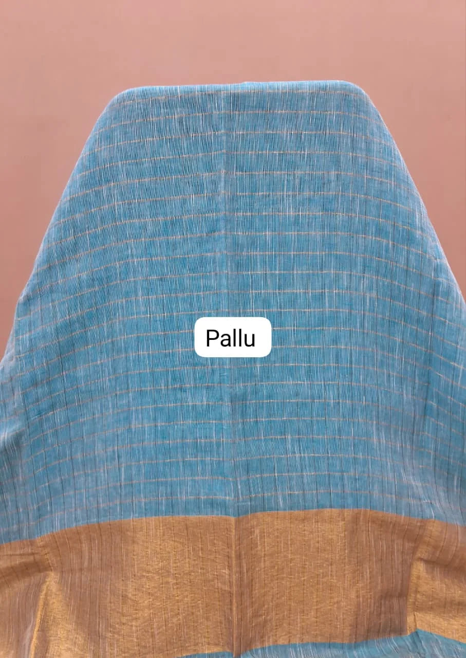 Sky Blue Khadhi Linen Saree Pallu