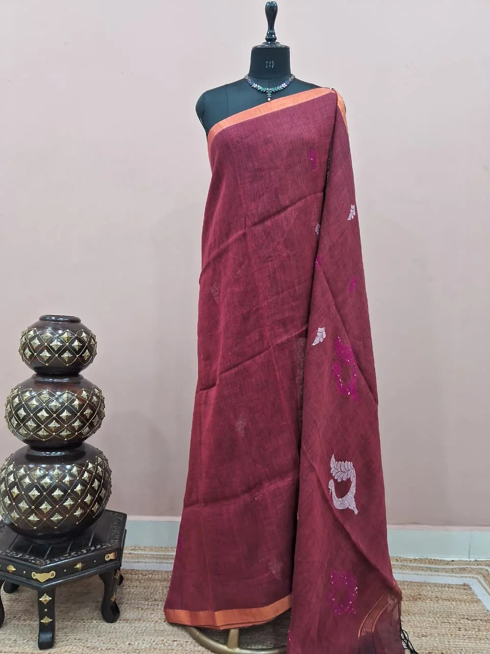 Dark Brown Khadhi Linen Saree