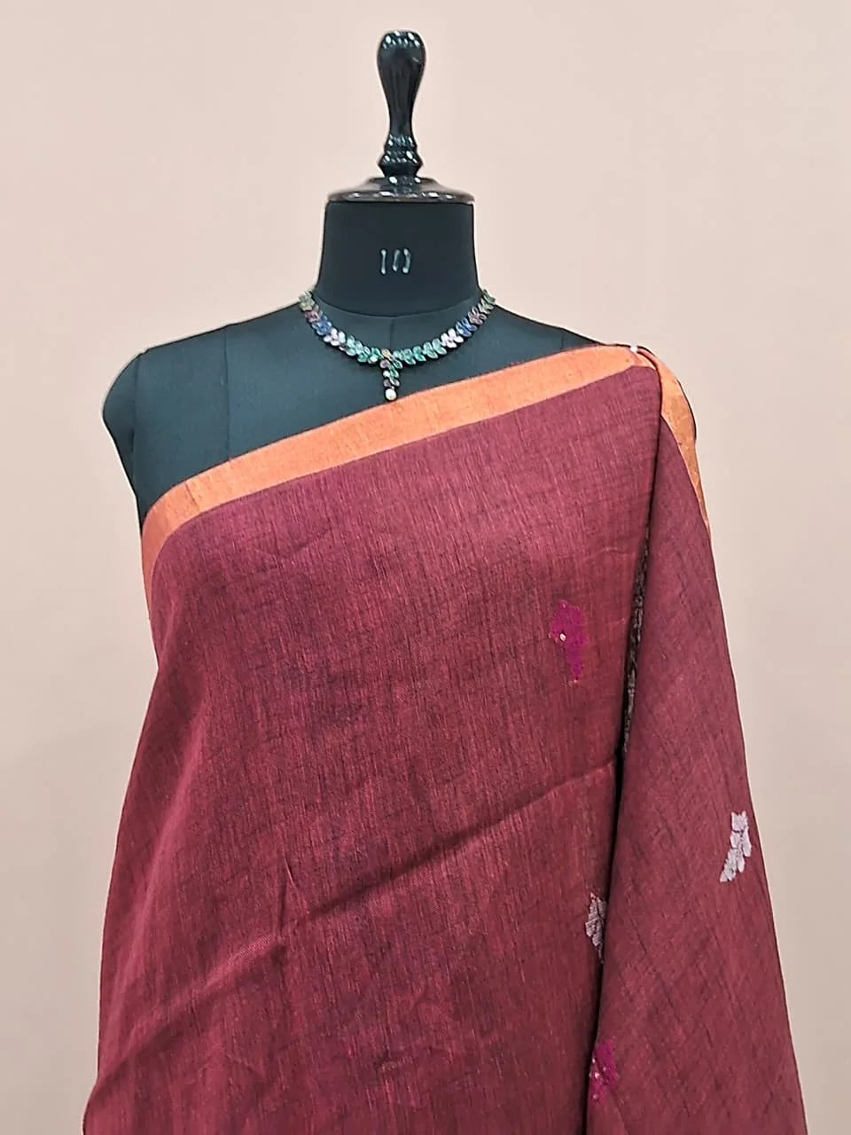 Dark Brown Khadhi Linen Saree 1