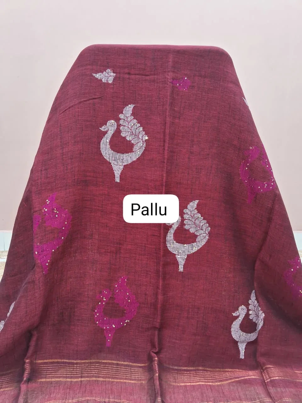 Dark Brown Khadhi Linen Saree Pallu