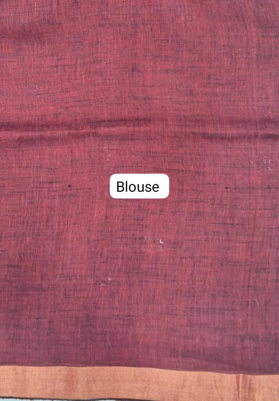 Dark Brown Khadhi Linen Saree Blouse